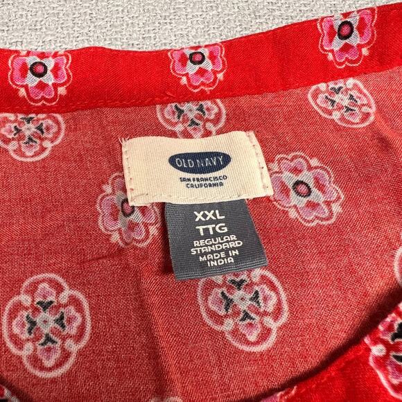 Old Navy Dress Womens XXL Red Floral Viscose Ruffled 3/4 Sleeve Cottagecore Boho - Picture 5 of 9
